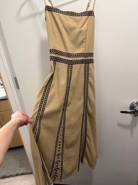 Beige Embroidered Maxi Skirt with Contrast Trim